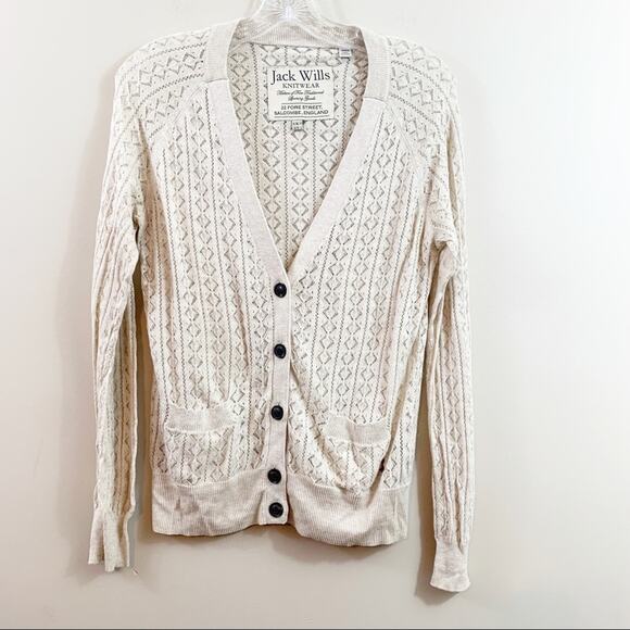 Jack Wills Sweaters - Jack Willis Cream Open Knit Lace Button Down Cardigan